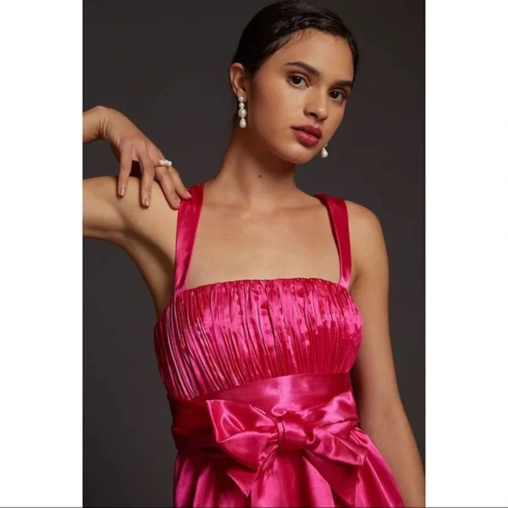 ANTHROPOLOGIE Maeve Bow-Tie Satin Mini Dress size 12 - Picture 4 of 7